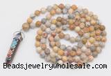 GMN1521 Hand-knotted 8mm, 10mm yellow crazy agate 108 beads mala necklace with pendant