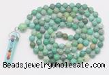 GMN1524 Hand-knotted 8mm, 10mm grass agate 108 beads mala necklace with pendant