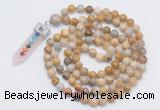 GMN1531 Hand-knotted 8mm, 10mm fossil coral 108 beads mala necklace with pendant