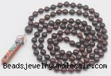 GMN1533 Hand-knotted 8mm, 10mm brecciated jasper 108 beads mala necklace with pendant