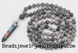 GMN1534 Hand-knotted 8mm, 10mm black water jasper 108 beads mala necklace with pendant