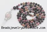 GMN1541 Hand-knotted 8mm, 10mm tourmaline 108 beads mala necklace with pendant