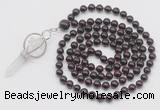 GMN1542 Hand-knotted 8mm, 10mm garnet 108 beads mala necklace with pendant