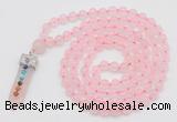 GMN1544 Hand-knotted 8mm, 10mm rose quartz 108 beads mala necklace with pendant