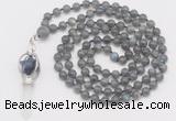 GMN1546 Hand-knotted 8mm, 10mm labradorite 108 beads mala necklace with pendant