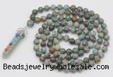 GMN1548 Hand-knotted 8mm, 10mm African turquoise 108 beads mala necklace with pendant