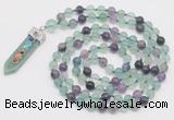 GMN1551 Knotted 8mm, 10mm fluorite 108 beads mala necklace with pendant