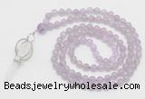 GMN1552 Knotted 8mm, 10mm lavender amethyst 108 beads mala necklace with pendant