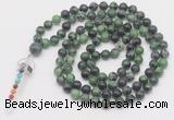 GMN1564 Knotted 8mm, 10mm ruby zoisite 108 beads mala necklace with pendant