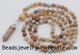 GMN1602 Hand-knotted 6mm yellow crazy agate 108 beads mala necklace with pendant