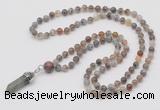 GMN1603 Hand-knotted 6mm Botswana agate 108 beads mala necklace with pendant