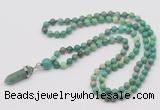 GMN1604 Hand-knotted 6mm grass agate 108 beads mala necklace with pendant