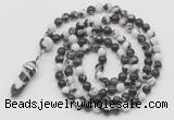 GMN1610 Hand-knotted 6mm black & white jasper 108 beads mala necklace with pendant