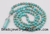 GMN1614 Hand-knotted 6mm sea sediment jasper 108 beads mala necklace with pendant