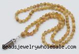 GMN1616 Hand-knotted 6mm golden tiger eye 108 beads mala necklace with pendant