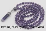 GMN1622 Hand-knotted 6mm amethyst 108 beads mala necklace with pendant