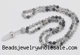 GMN1623 Hand-knotted 6mm black rutilated quartz 108 beads mala necklace with pendant