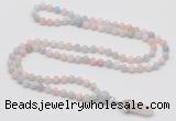 GMN1627 Hand-knotted 6mm morganite 108 beads mala necklace with pendant