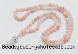 GMN1628 Hand-knotted 6mm natural pink opal 108 beads mala necklace with pendant