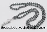 GMN1630 Hand-knotted 6mm eagle eye jasper 108 beads mala necklace with pendant