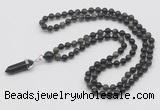 GMN1631 Hand-knotted 6mm golden obsidian 108 beads mala necklace with pendant