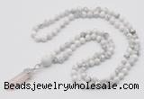 GMN1638 Hand-knotted 6mm white howlite 108 beads mala necklace with pendant