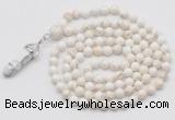 GMN1639 Hand-knotted 6mm white howlite 108 beads mala necklace with pendant