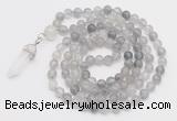 GMN1646 Hand-knotted 6mm cloudy quartz 108 beads mala necklaces with pendant