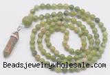 GMN1649 Hand-knotted 6mm China jade 108 beads mala necklaces with pendant