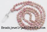 GMN1651 Hand-knotted 6mm pink wooden jasper 108 beads mala necklaces with pendant