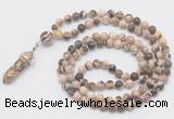 GMN1655 Hand-knotted 6mm zebra jasper 108 beads mala necklaces with pendant