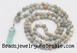 GMN1656 Hand-knotted 6mm artistic jasper 108 beads mala necklaces with pendant