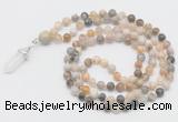 GMN1660 Hand-knotted 6mm bamboo leaf agate 108 beads mala necklaces with pendant