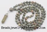 GMN1665 Hand-knotted 6mm rhyolite 108 beads mala necklaces with pendant