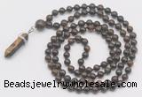 GMN1669 Hand-knotted 6mm bronzite 108 beads mala necklaces with pendant