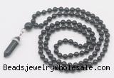 GMN1671 Hand-knotted 6mm black onyx 108 beads mala necklaces with pendant