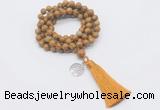 GMN1776 Knotted 8mm, 10mm wooden jasper 108 beads mala necklace with tassel & charm