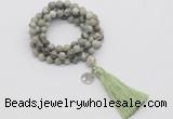 GMN1778 Knotted 8mm, 10mm artistic jasper 108 beads mala necklace with tassel & charm