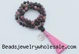 GMN1812 Knotted 8mm, 10mm tourmaline 108 beads mala necklace with tassel & charm