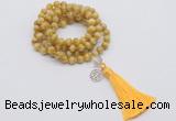 GMN1826 Knotted 8mm, 10mm golden tiger eye 108 beads mala necklace with tassel & charm