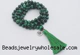 GMN1836 Knotted 8mm, 10mm green tiger eye 108 beads mala necklace with tassel & charm