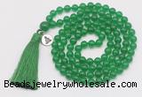 GMN1846 Hand-knotted 8mm candy jade 108 beads mala necklace with tassel & charm