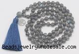 GMN1874 Knotted 8mm, 10mm labradorite 108 beads mala necklace with tassel & charm