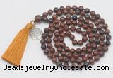 GMN1876 Knotted 8mm, 10mm mahogany obsidian 108 beads mala necklace with tassel & charm