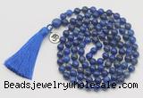 GMN1881 Knotted 8mm, 10mm lapis lazuli 108 beads mala necklace with tassel & charm