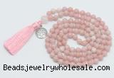 GMN1888 Knotted 8mm, 10mm Chinese pink opal 108 beads mala necklace with tassel & charm