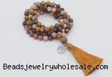 GMN2005 Knotted 8mm, 10mm matte mookaite 108 beads mala necklace with tassel & charm