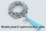 GMN2022 Knotted 8mm, 10mm matte amazonite 108 beads mala necklace with tassel & charm