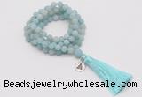 GMN2024 Knotted 8mm, 10mm matte amazonite 108 beads mala necklace with tassel & charm