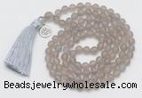 GMN2026 Knotted 8mm, 10mm matte grey agate 108 beads mala necklace with tassel & charm